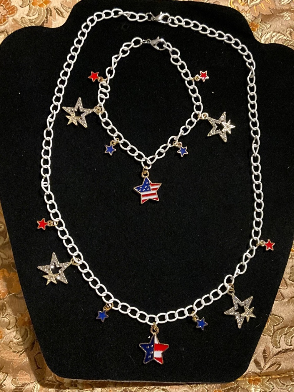 Handmade Patriotic Star Necklace & Bracelet Set USA